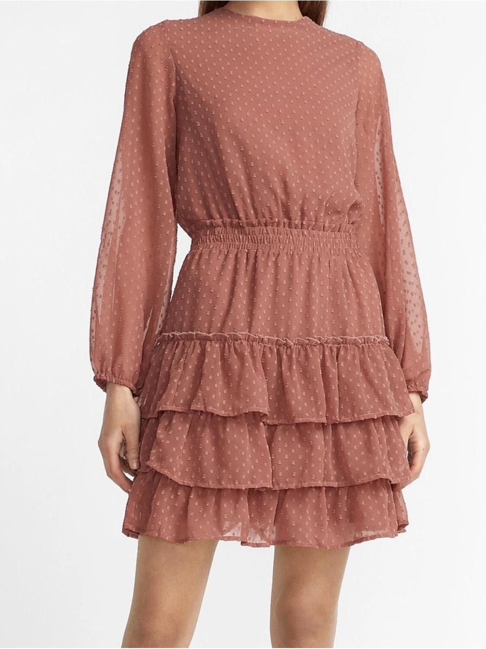 NWT Express Clip Polka Dot Tiered Smocked Waist Dress Sz M